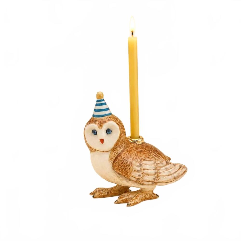 NEW CAMP HOLLOW porcelain birthday cake topper in brown barn owl cake topper